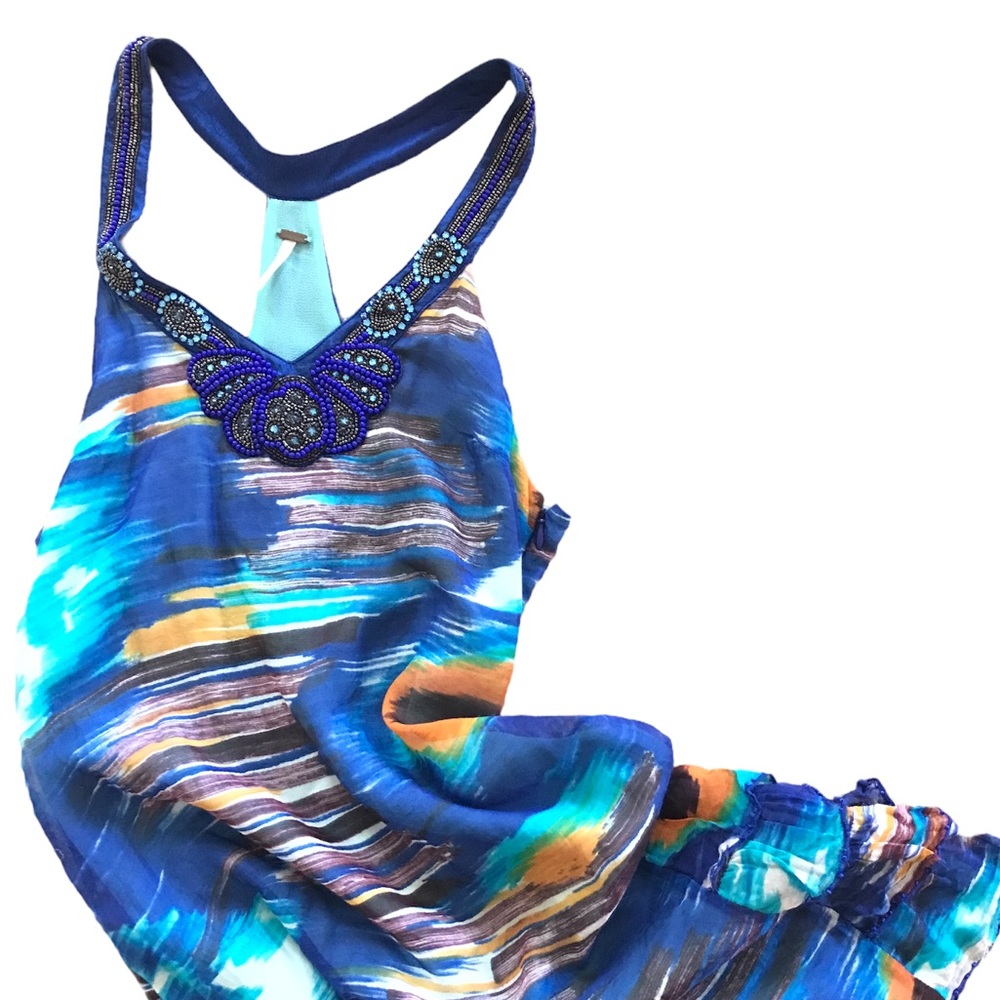 Free People Silk Jeweled Halter Top Dress